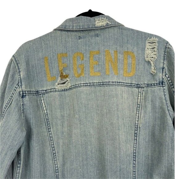 Elwood Mens Size Medium Distressed Legend Graphic Denim Trucker Jacket - Picture 6 of 7